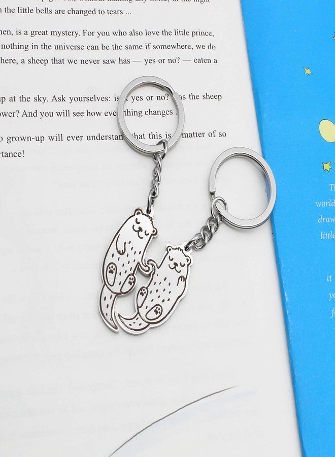 Saccgt 2 Pack Cute Animal Keychain Set Car Keychain Otters Key Holder Stainless Steel Bag Pendant Gift for and Couples Stainless Steel, As Pic Shows - Image 4